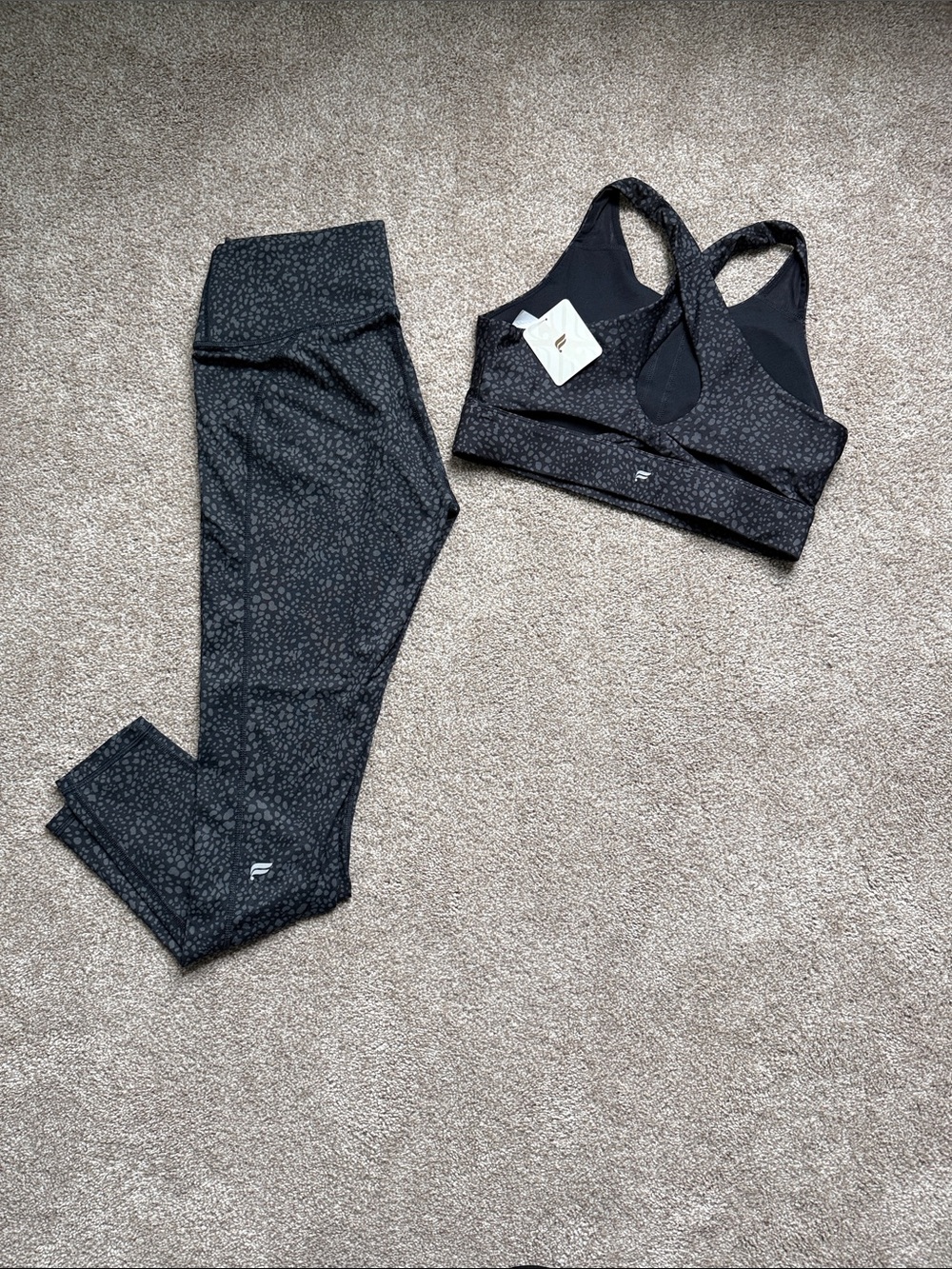 Fabletics Black Speckle Racerback Sports Bra & Leggings